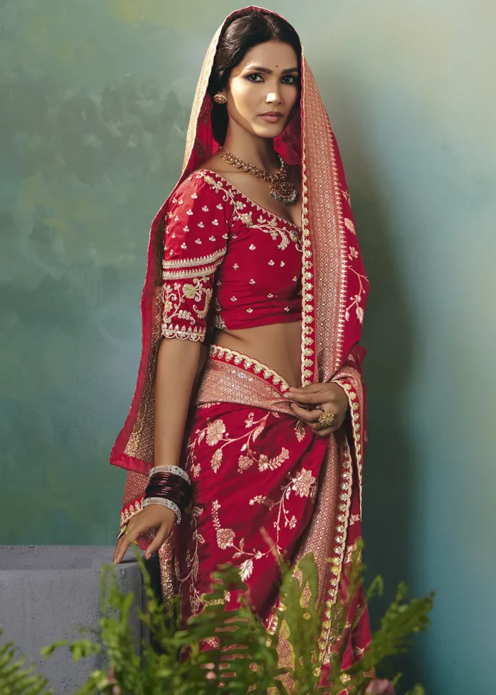 Crimson Red Banarasi Dola Silk Saree