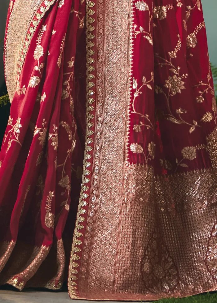 Crimson Red Banarasi Dola Silk Saree