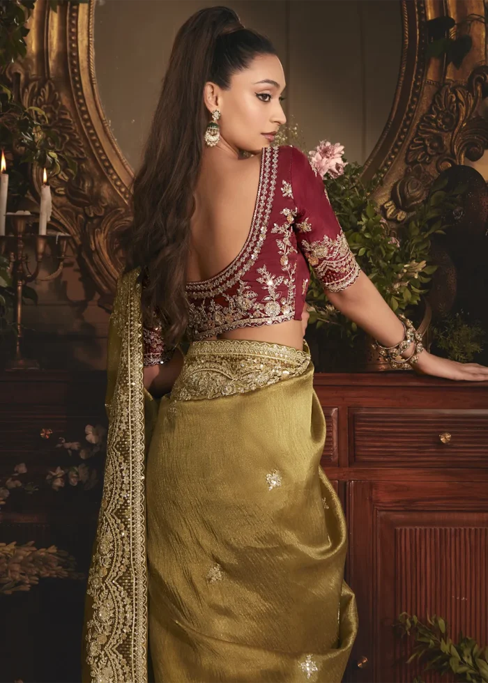 Embroidered Antique Brown Organza Saree