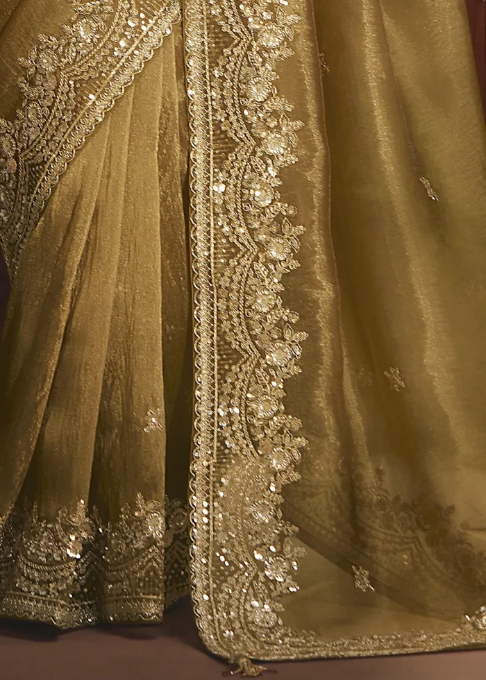 Embroidered Antique Brown Organza Saree