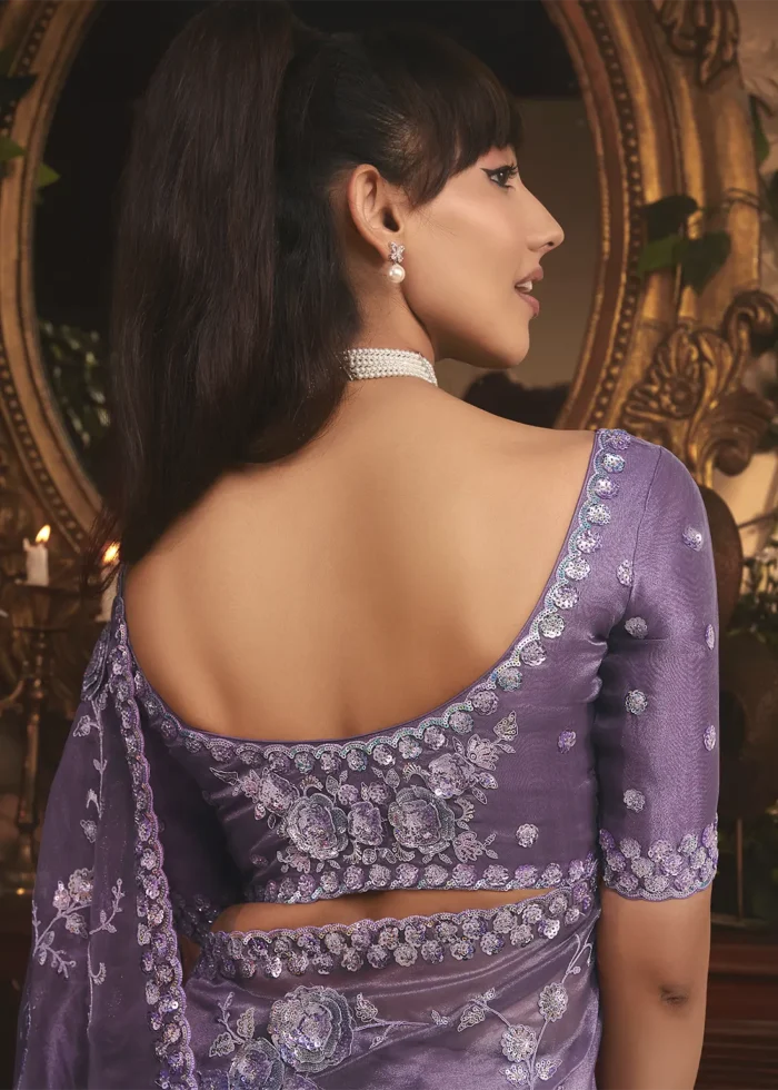 Embroidered Lavender Organza Saree