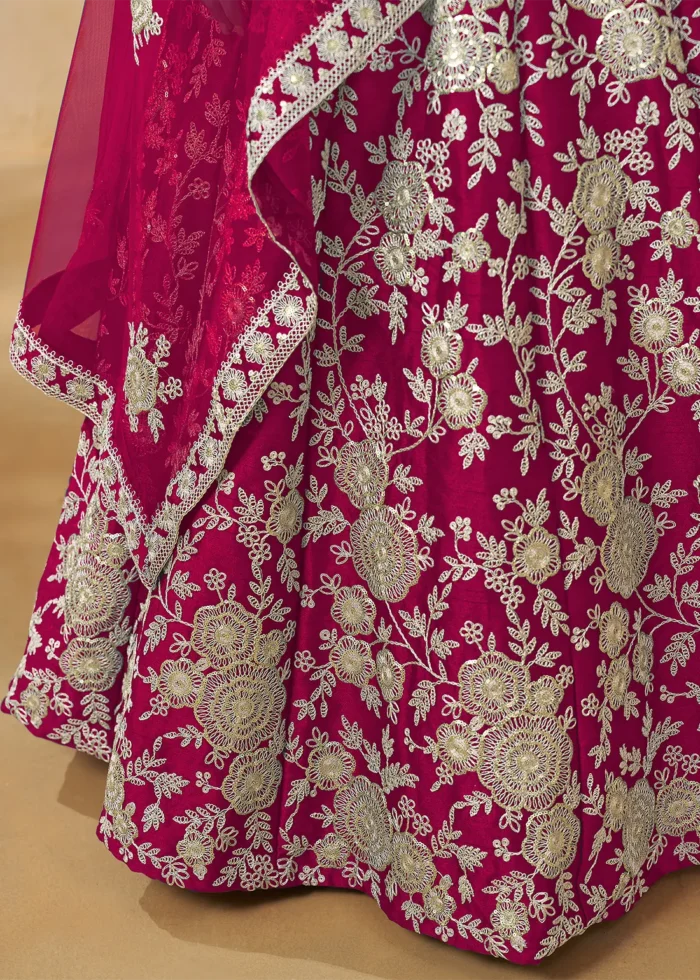 Embroidered Raspberry Pink Silk Lehenga