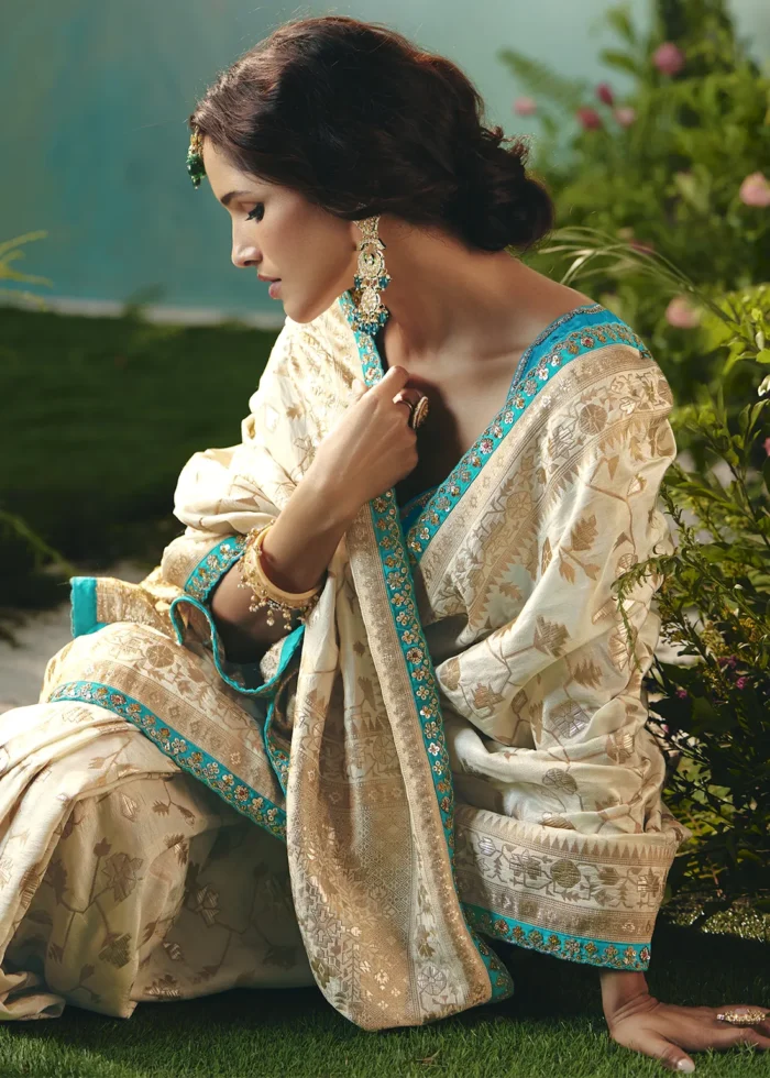 Ivory Banarasi Dola Silk Saree
