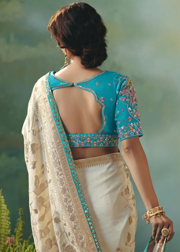 Ivory Banarasi Dola Silk Saree