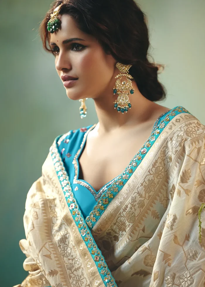 Ivory Banarasi Dola Silk Saree