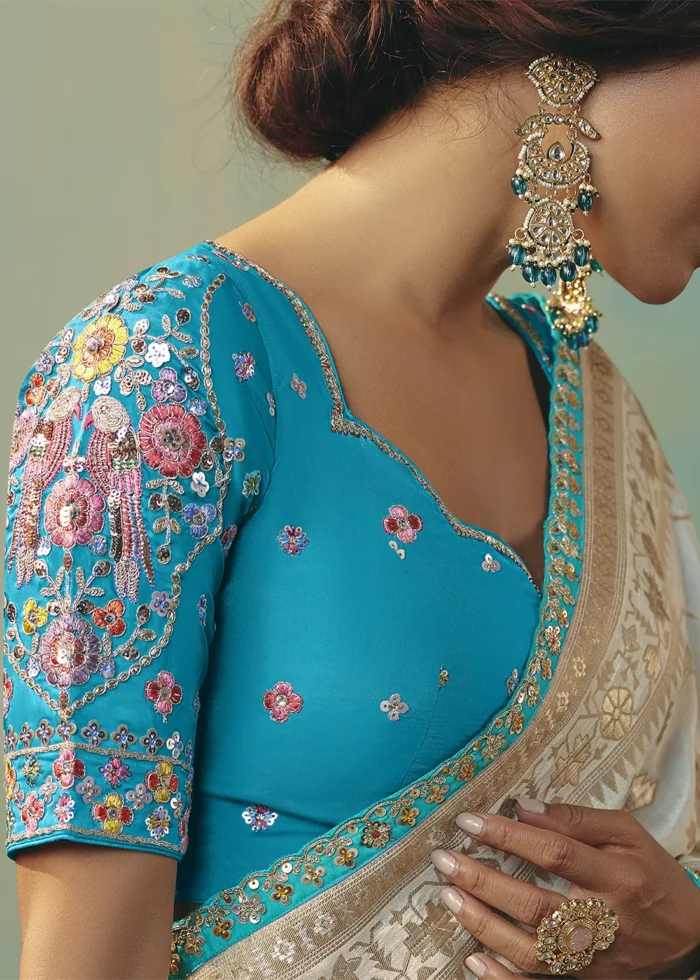Ivory Banarasi Dola Silk Saree