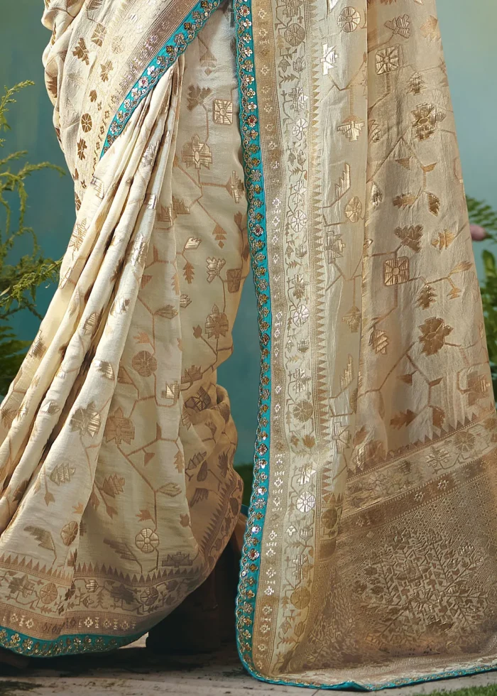 Ivory Banarasi Dola Silk Saree
