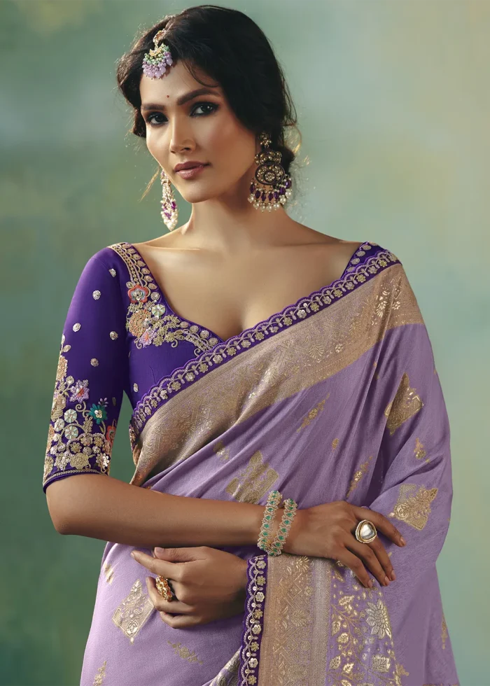Lavender Banarasi Dola Silk Saree