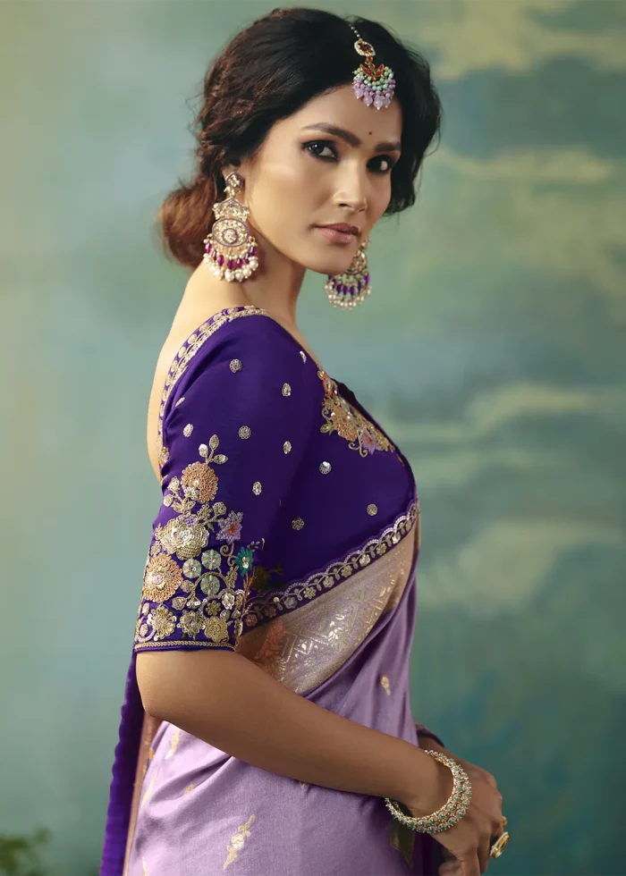 Lavender Banarasi Dola Silk Saree