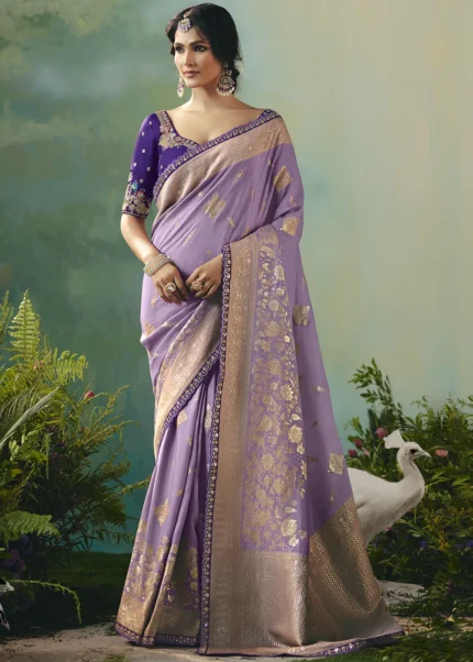 Lavender Banarasi Dola Silk Saree