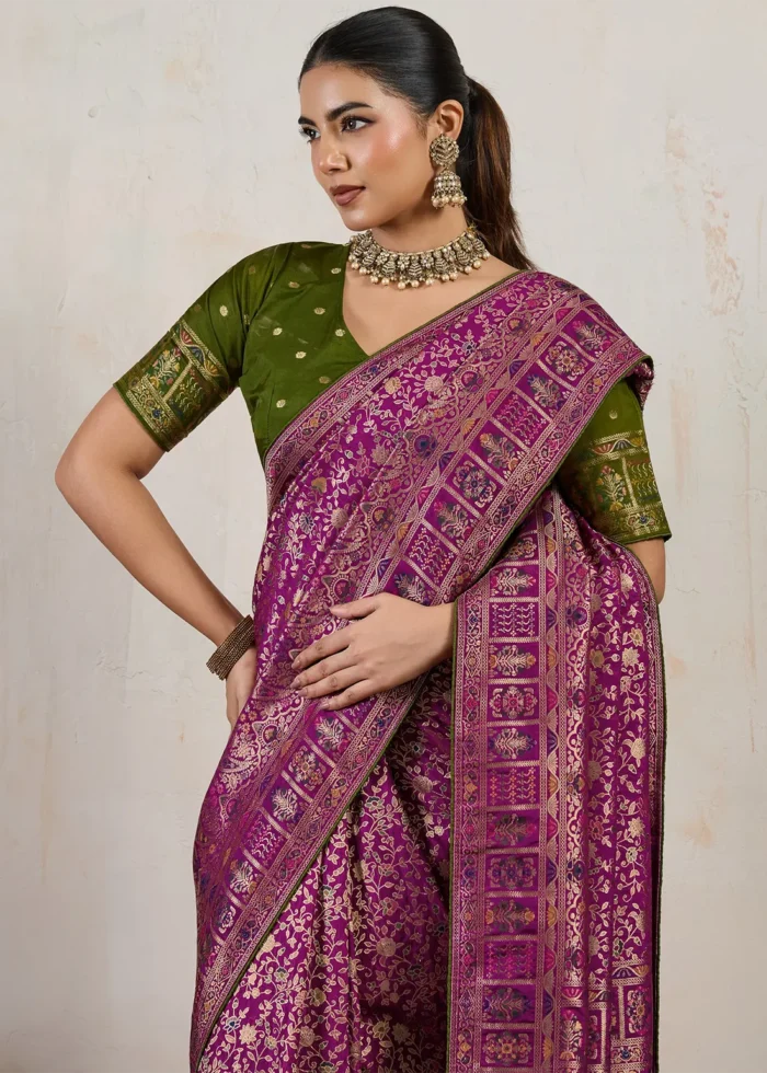 Magenta Meenakari Banarasi Saree