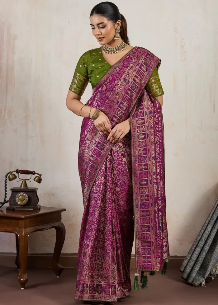 Magenta Meenakari Banarasi Saree