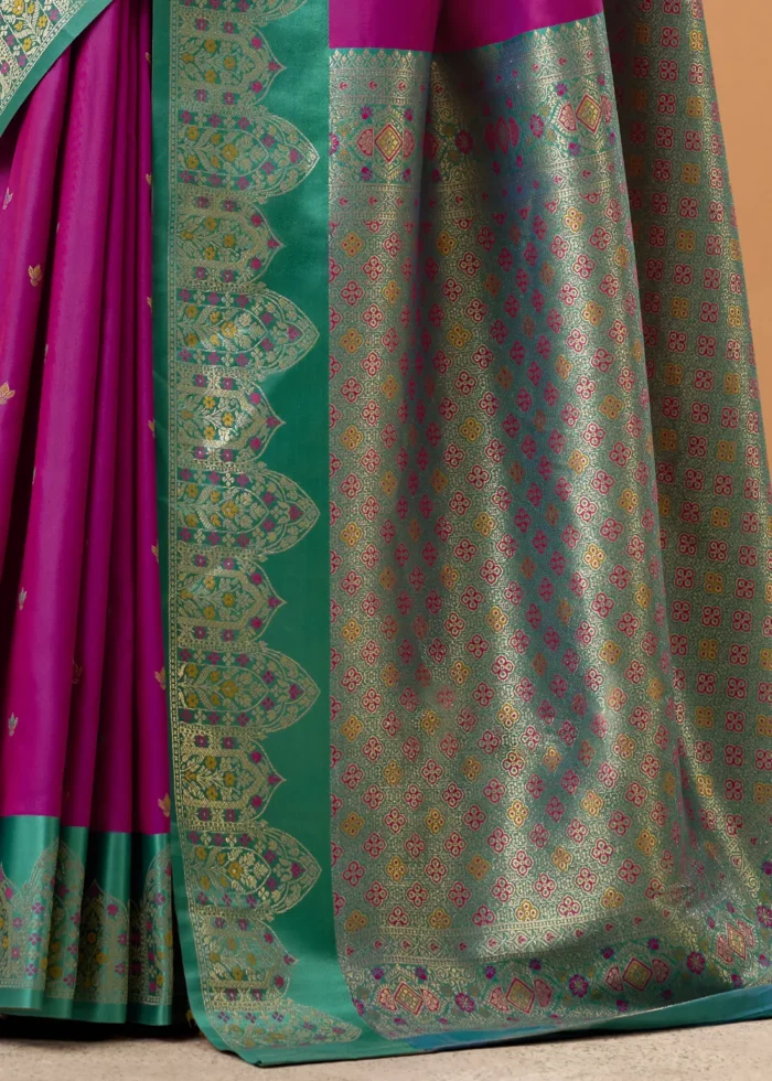 Magenta and Green Banarasi Silk Saree