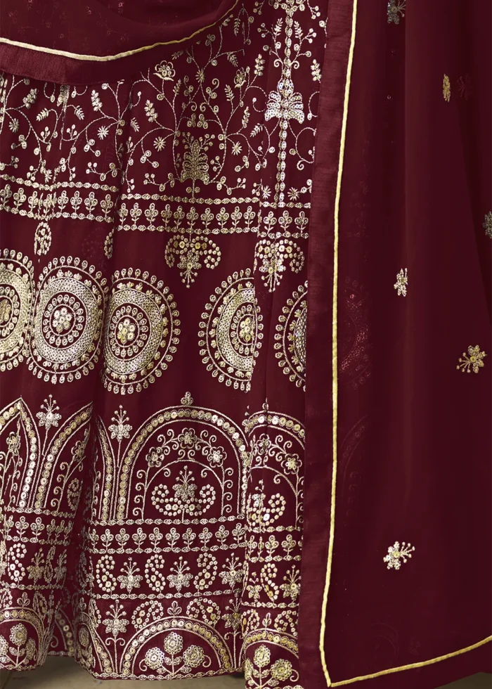 Maroon Embroidered Georgette Anarkali Gown