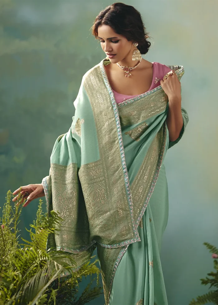 Mint Green Banarasi Dola Silk Saree