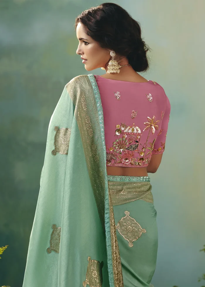 Mint Green Banarasi Dola Silk Saree