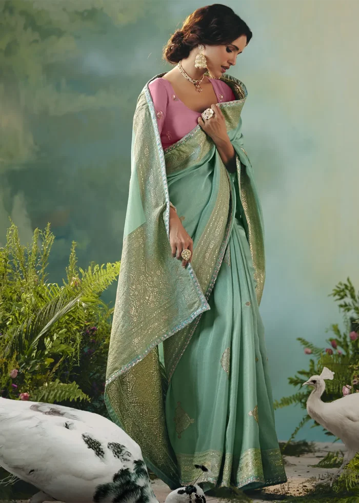 Mint Green Banarasi Dola Silk Saree