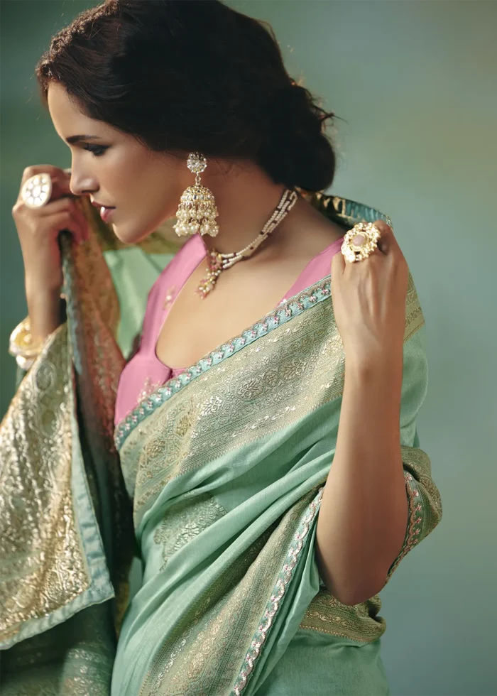 Mint Green Banarasi Dola Silk Saree