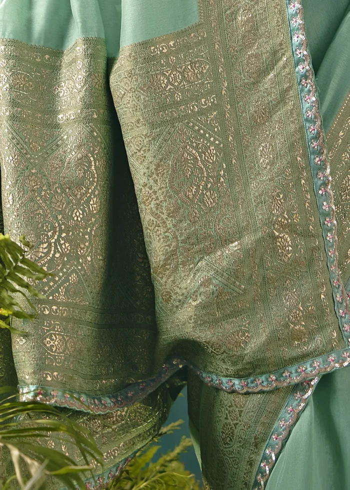 Mint Green Banarasi Dola Silk Saree