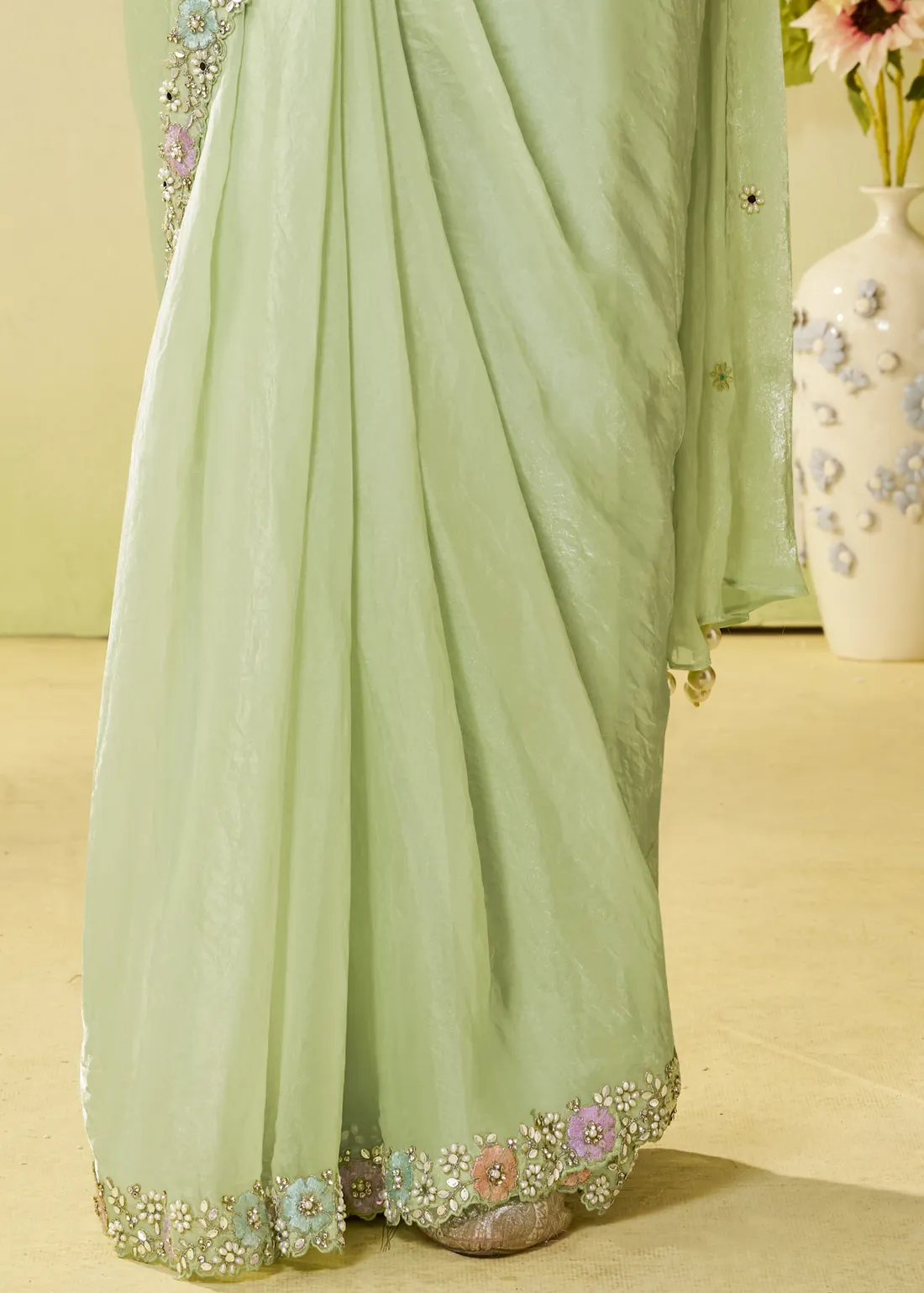Mint Green Ready to Wear Designer Saree Mint Green Ready to Wear Designer Saree