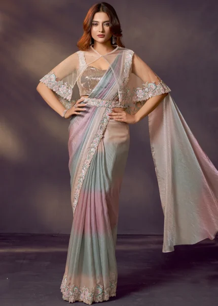 Multicolor Ready-to-Wear Satin Silk Saree