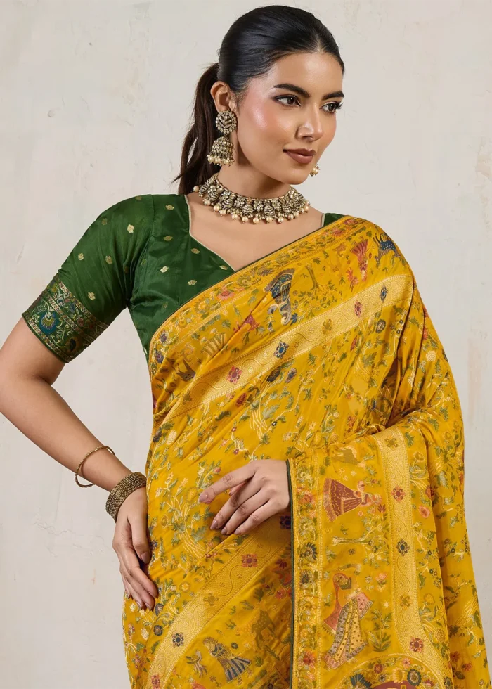 Mustard Yellow Meenakari Banarasi Saree
