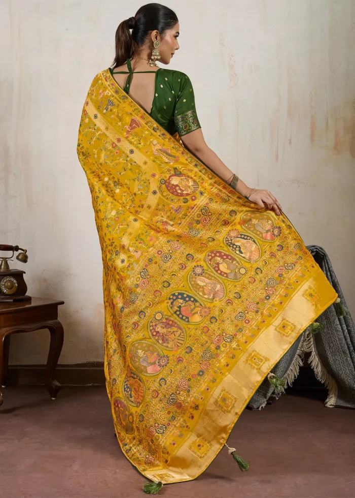 Mustard Yellow Meenakari Banarasi Saree