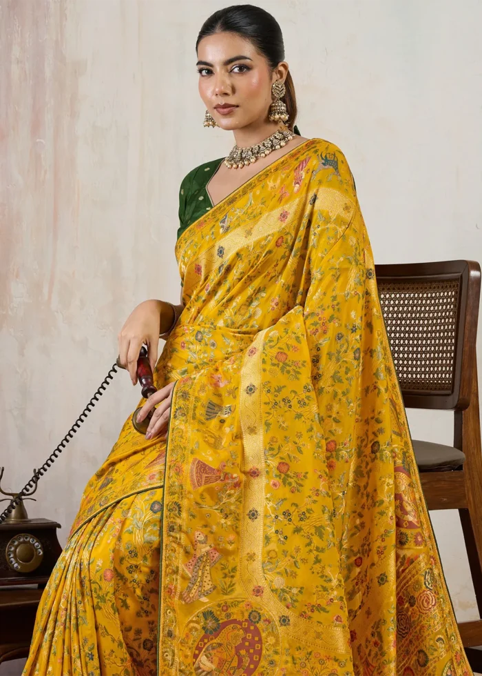 Mustard Yellow Meenakari Banarasi Saree