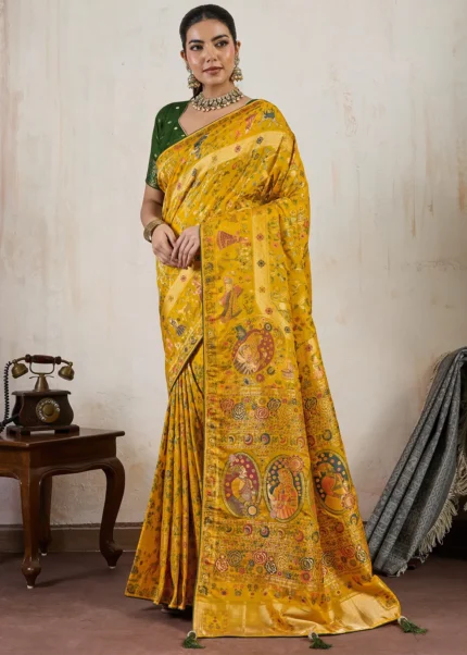 Mustard Yellow Meenakari Banarasi Saree