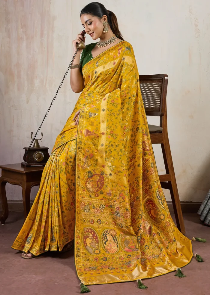 Mustard Yellow Meenakari Banarasi Saree
