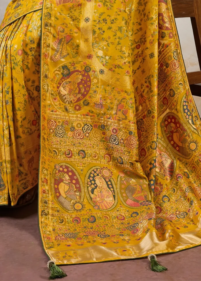 Mustard Yellow Meenakari Banarasi Saree