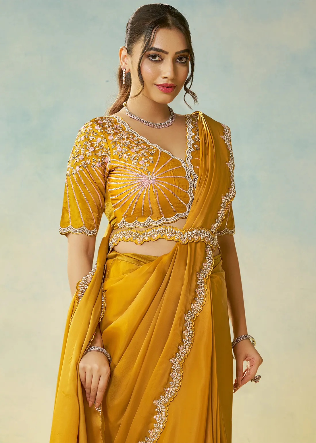 Mustard Yellow Ready to Wear Designer Saree Mustard Yellow Ready to Wear Designer Saree