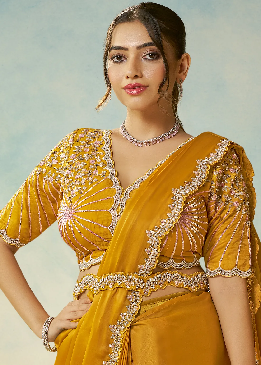 Mustard Yellow Ready to Wear Designer Saree Mustard Yellow Ready to Wear Designer Saree