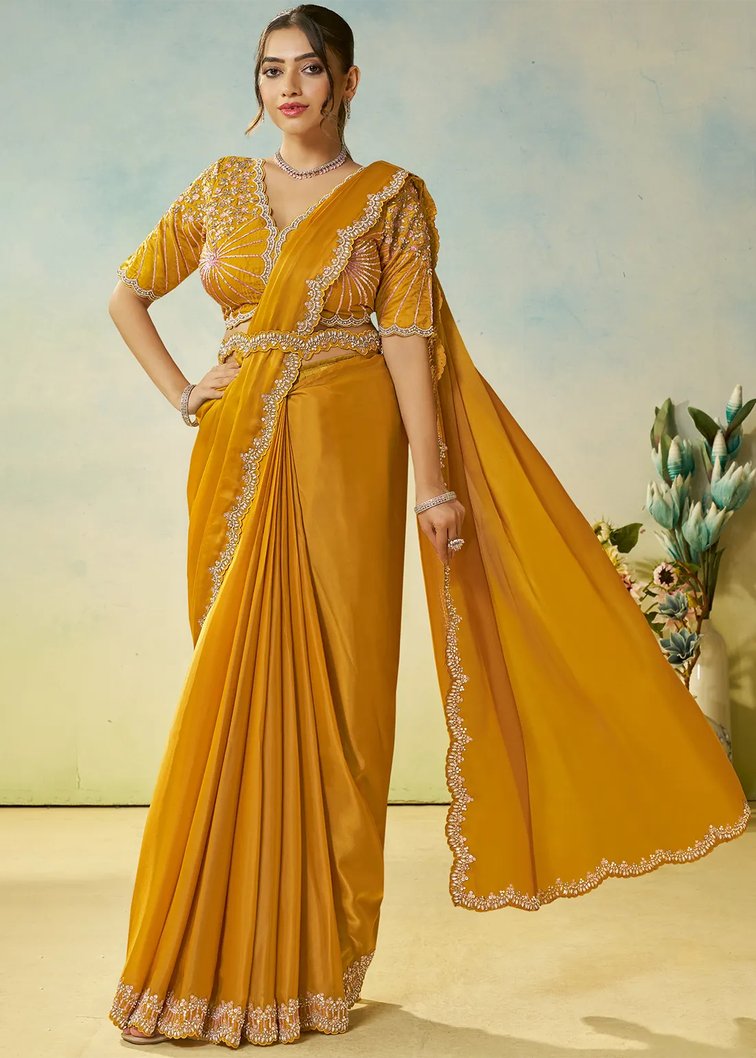 Mustard Yellow Ready to Wear Designer Saree Mustard Yellow Ready to Wear Designer Saree