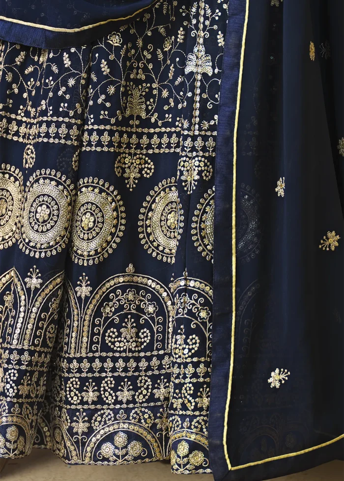 Navy Blue Embroidered Georgette Anarkali Gown