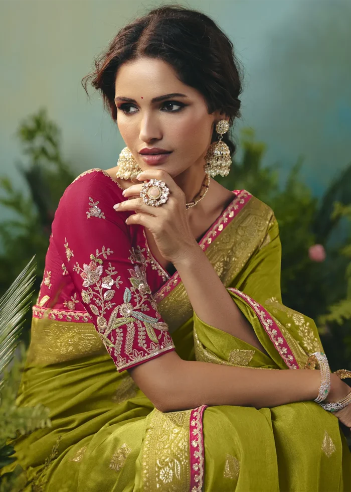 Olive Green Banarasi Dola Silk Saree