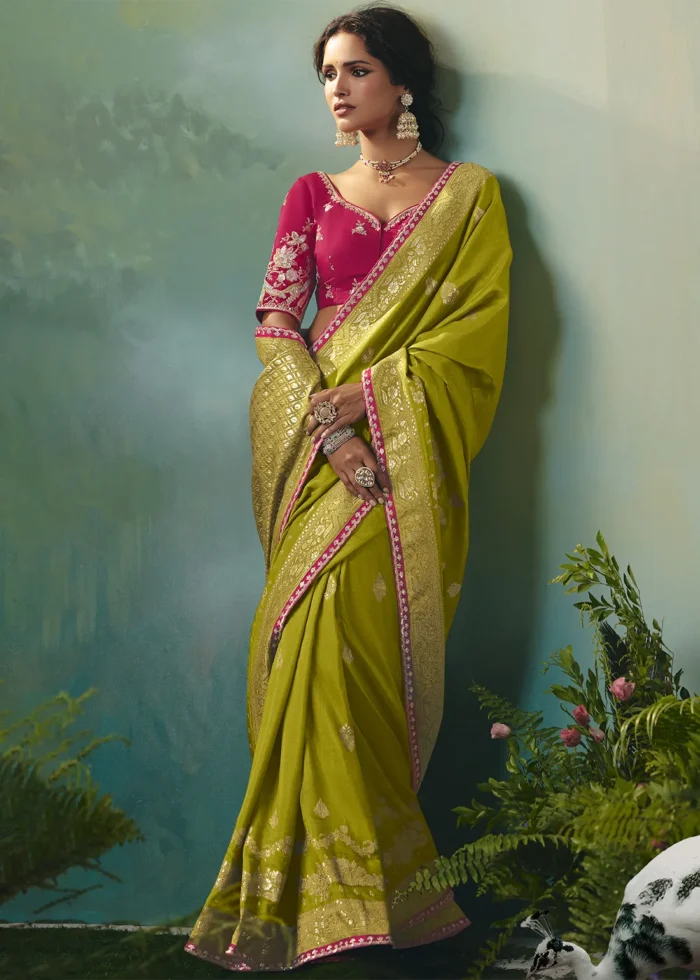 Olive Green Banarasi Dola Silk Saree