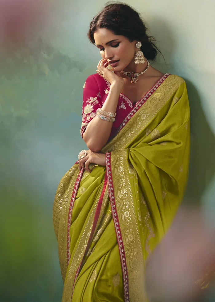 Olive Green Banarasi Dola Silk Saree