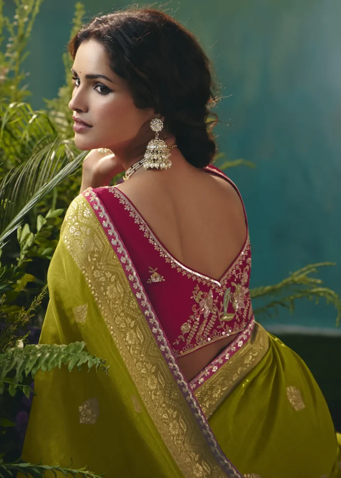 Olive Green Banarasi Dola Silk Saree