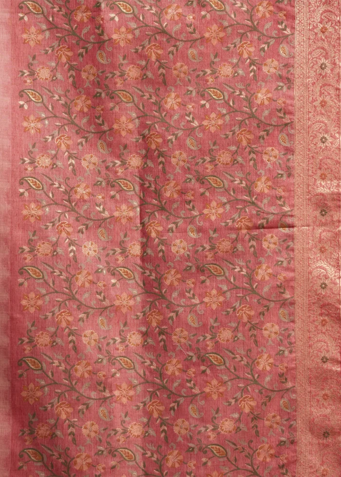 Peach Linen Saree with Meenakari & Zari Weaving