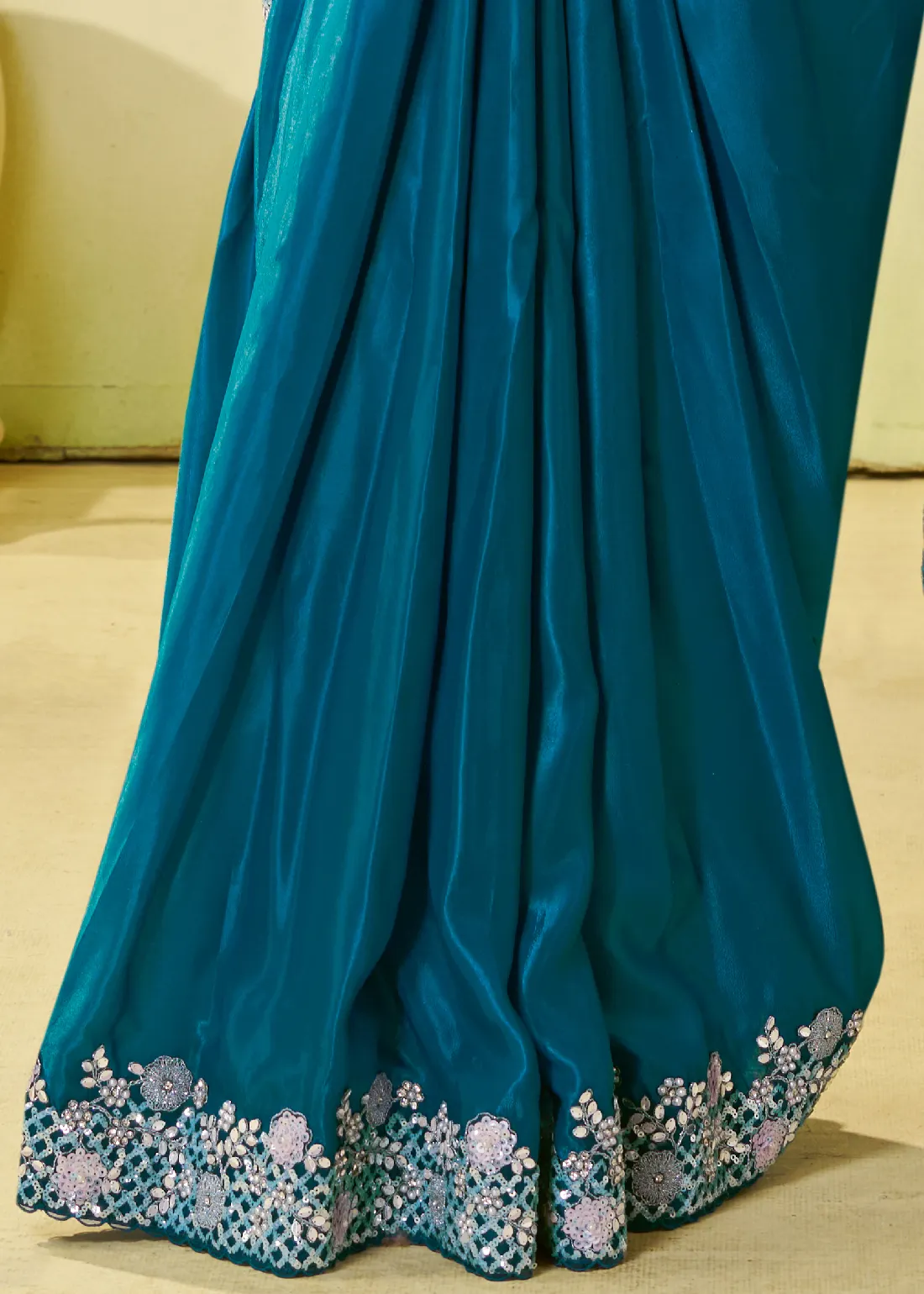 Peacock Blue Ready to Wear Designer Saree Peacock Blue Ready to Wear Designer Saree