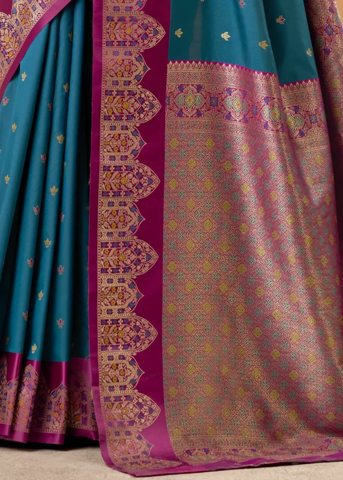 Peacock Blue and Magenta Banarasi Silk Saree