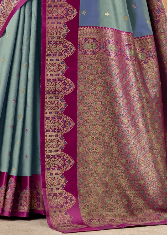 Porpoise Blue and Magenta Banarasi Silk Saree