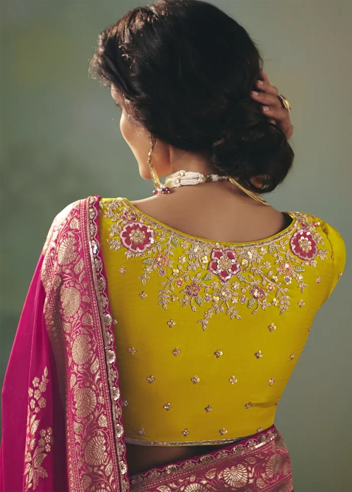 Rani Pink Banarasi Dola Silk Saree with Embroidered Blouse