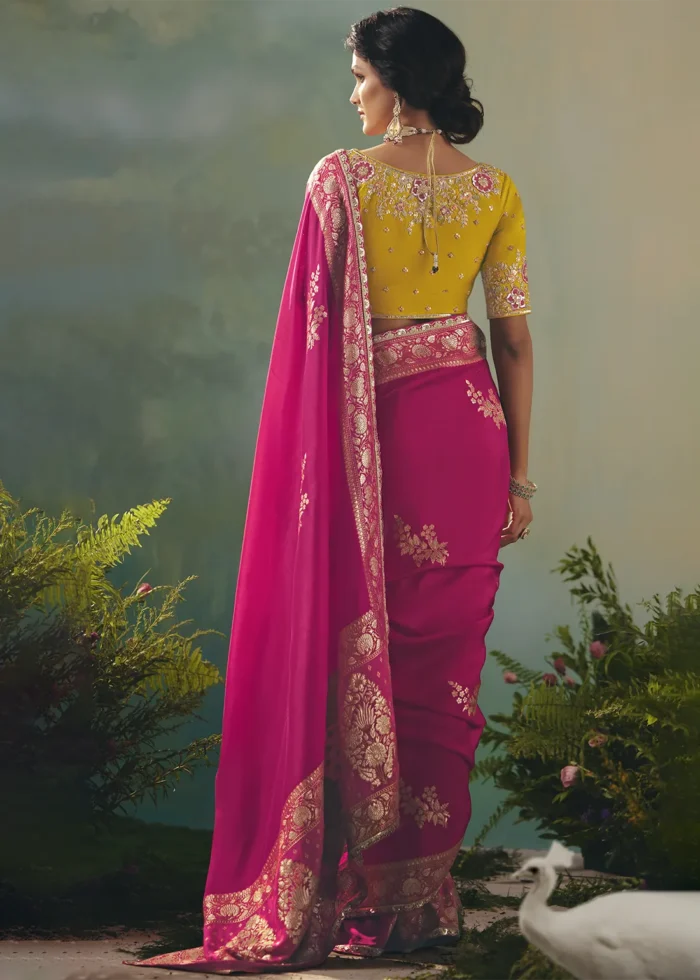 Rani Pink Banarasi Dola Silk Saree with Embroidered Blouse