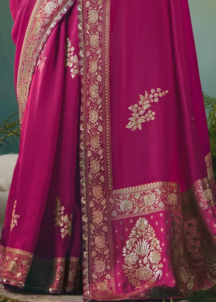 Rani Pink Banarasi Dola Silk Saree with Embroidered Blouse