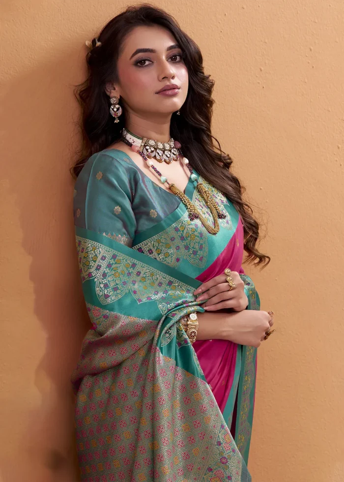 Rani Pink and Green Banarasi Silk Saree