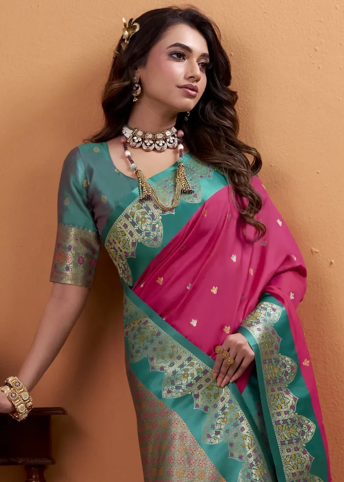Rani Pink and Green Banarasi Silk Saree