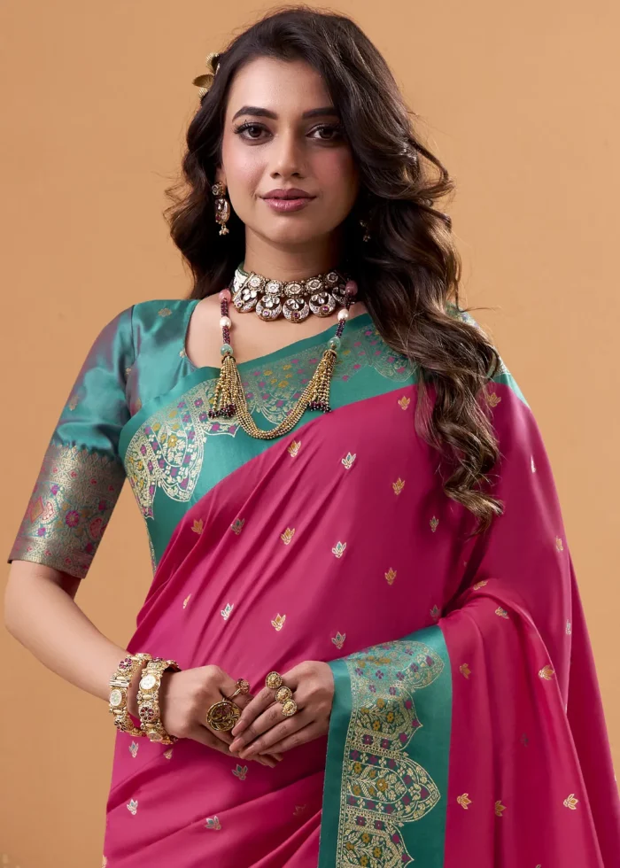 Rani Pink and Green Banarasi Silk Saree