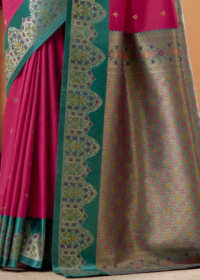 Rani Pink and Green Banarasi Silk Saree